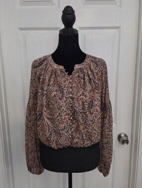 Rachel Zoe Paisley Peasant Blouse in Tan and Brown